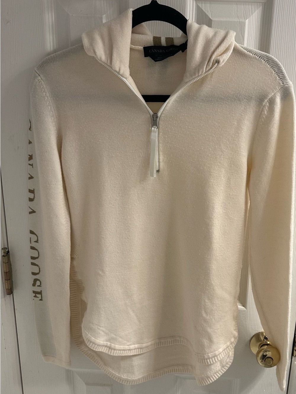 Canada Goose Cream Zip Front Hooded Sweater